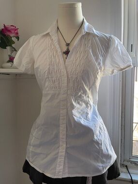 White Short-Sleeve Button-Front Women’s Blouse
